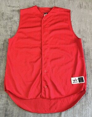 Alleson Athletic Red Mesh Baseball Shirt Sleeveless Jersey Button-up Large